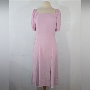 Monteau Los Angeles Pink Puff Sleeve Square Neck Midi Dress XLarge